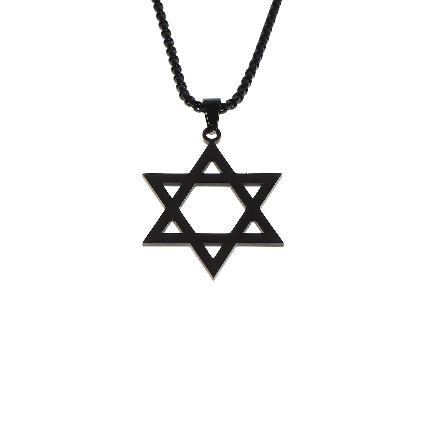 Black-colored stainless steel Star of David pendant on a chain, supporting HaGal Sheli’s mission to empower youth through surfing.