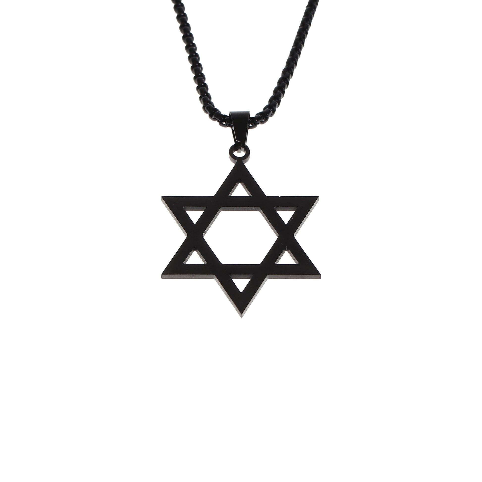 Black-colored stainless steel Star of David pendant on a chain, supporting HaGal Sheli’s mission to empower youth through surfing.