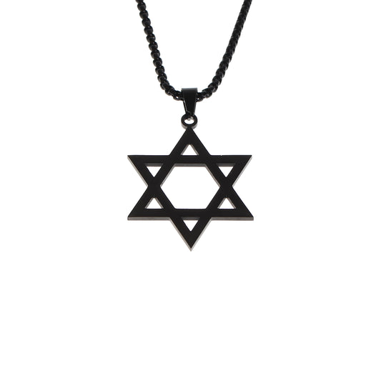 Black-colored stainless steel Star of David pendant on a chain, supporting HaGal Sheli’s mission to empower youth through surfing.