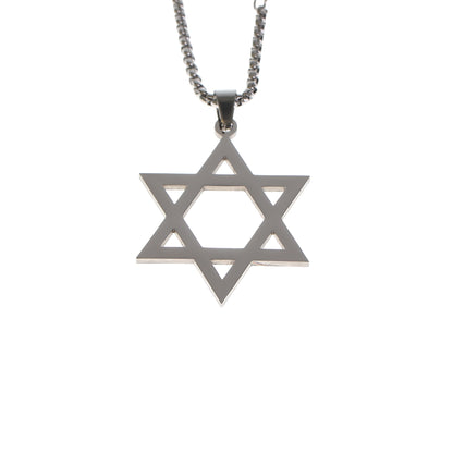 Large Silver Colour Magen David Necklace – Unisex Stainless Steel Pendant