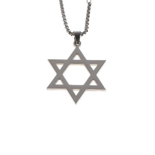 Large Silver Colour Magen David Necklace – Unisex Stainless Steel Pendant