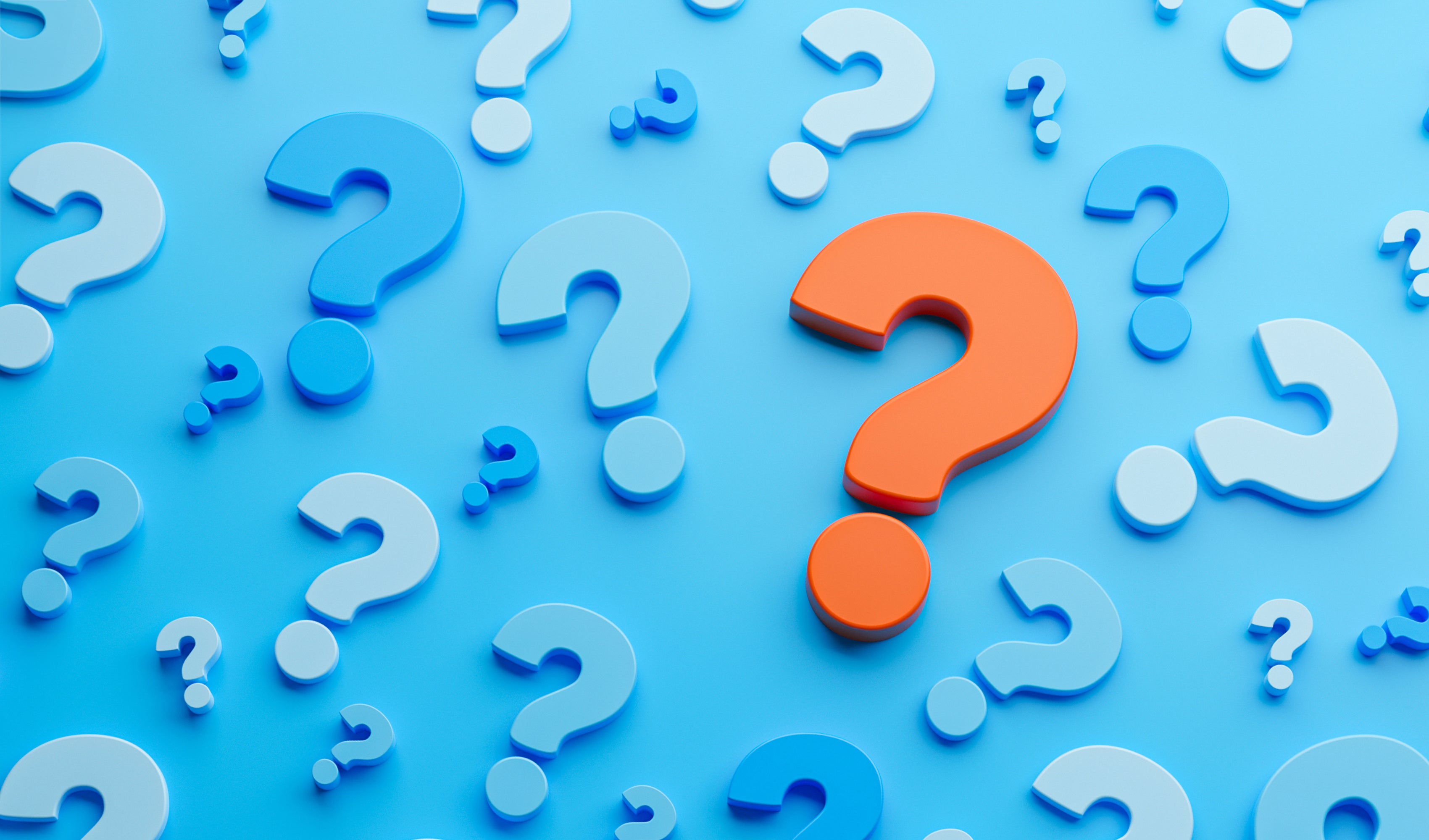 Colourful 3D question marks symbolizing frequently asked questions about The Mitzvah Project and HaGal Sheli.