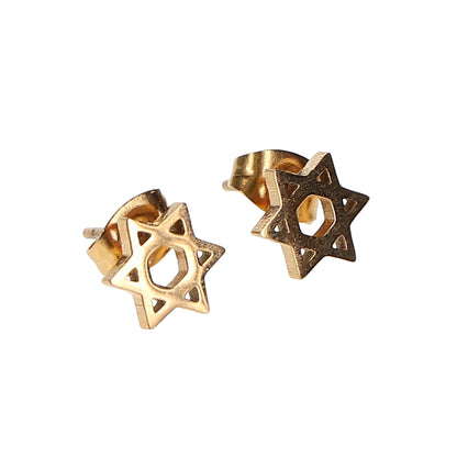 Stainless Steel Magen David Stud Earrings – Gold Finish