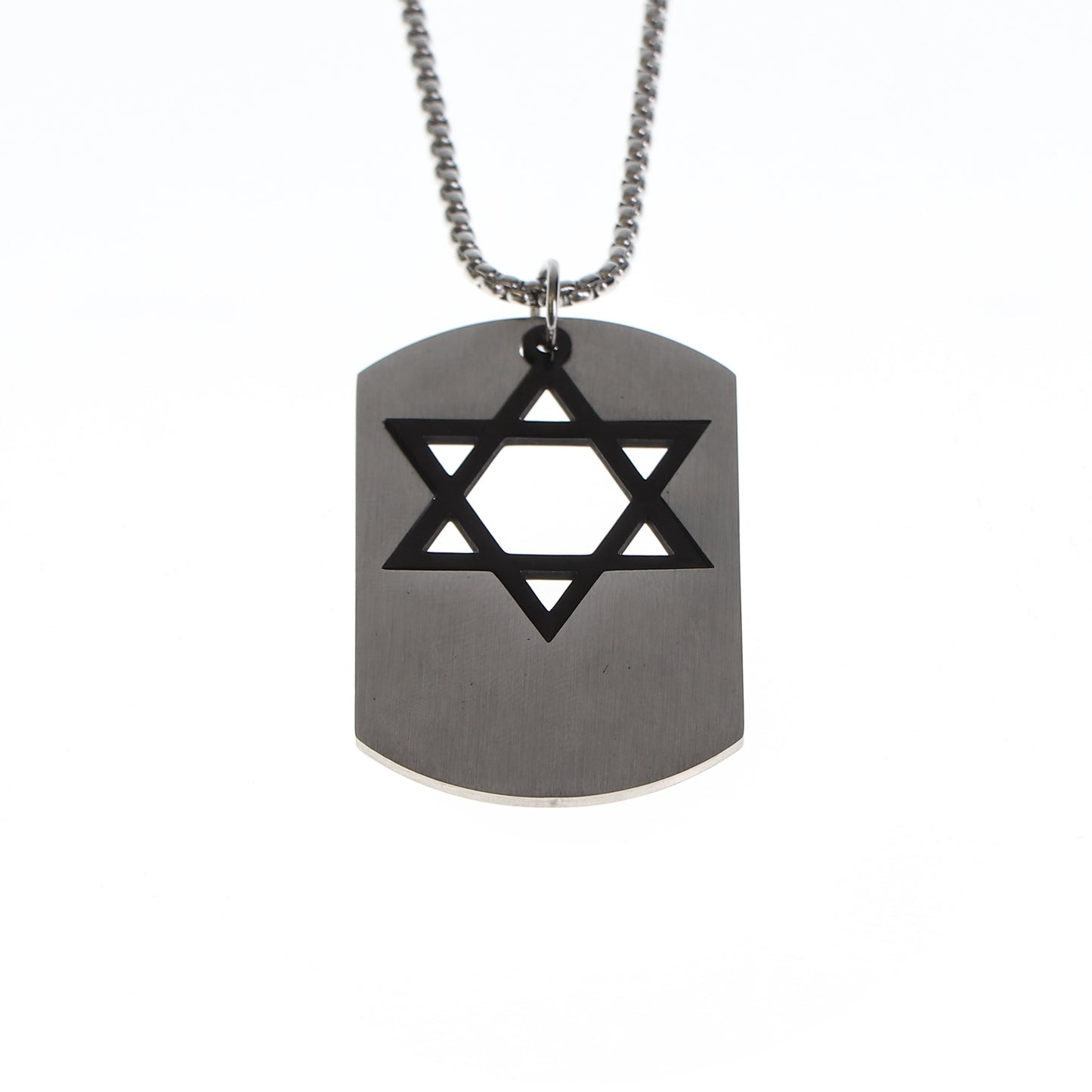 Magen David Dog Tag Necklace – Stainless Steel Jewish Pendant with Black 360 Star of David