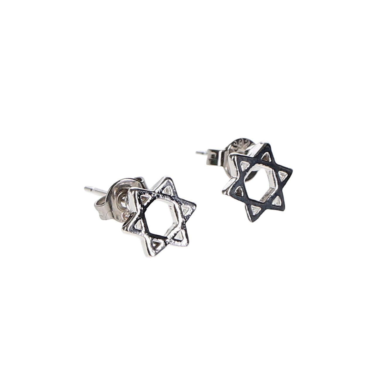 Stainless Steel Magen David Stud Earrings – Silver Finish