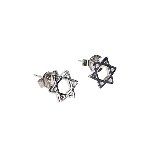 Stainless Steel Magen David Stud Earrings – Silver Finish