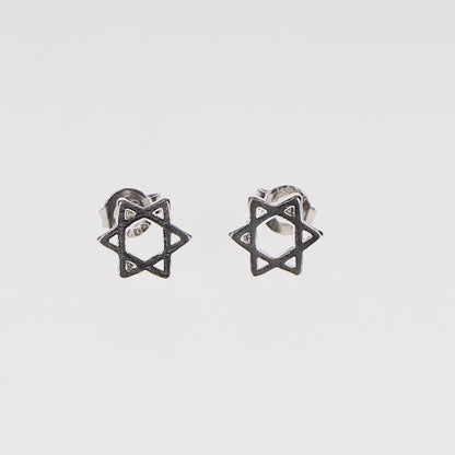 Stainless Steel Magen David Stud Earrings – Silver Finish