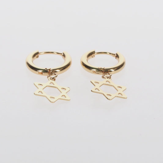 Gold Magen David Hoop Earrings – Stainless Steel Hoops for Kids & Adults