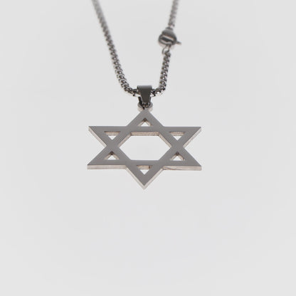 Large Silver Colour Magen David Necklace – Unisex Stainless Steel Pendant