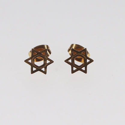 Stainless Steel Magen David Stud Earrings – Gold Finish