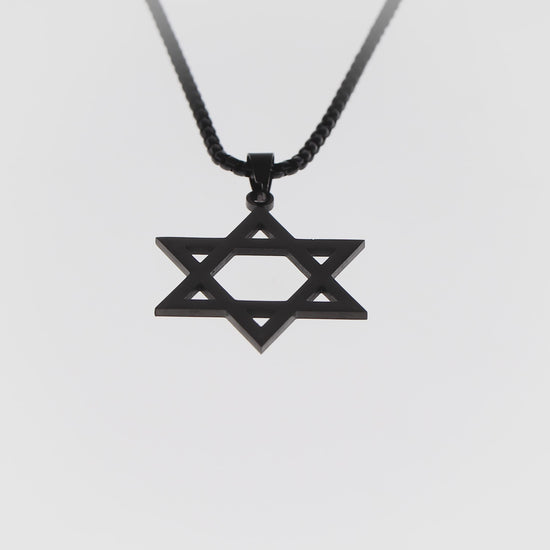 360 degree image of black stainless Steel Star of David Necklace
