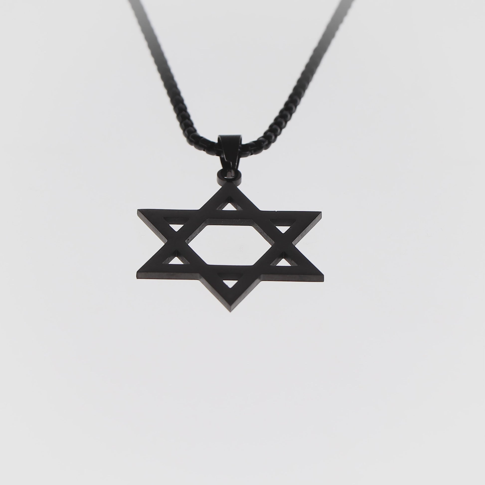 360 degree image of black stainless Steel Star of David Necklace