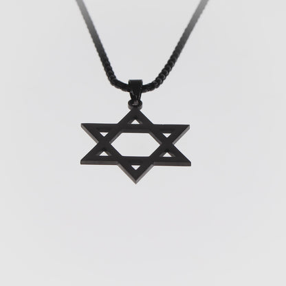 360 degree image of black stainless Steel Star of David Necklace