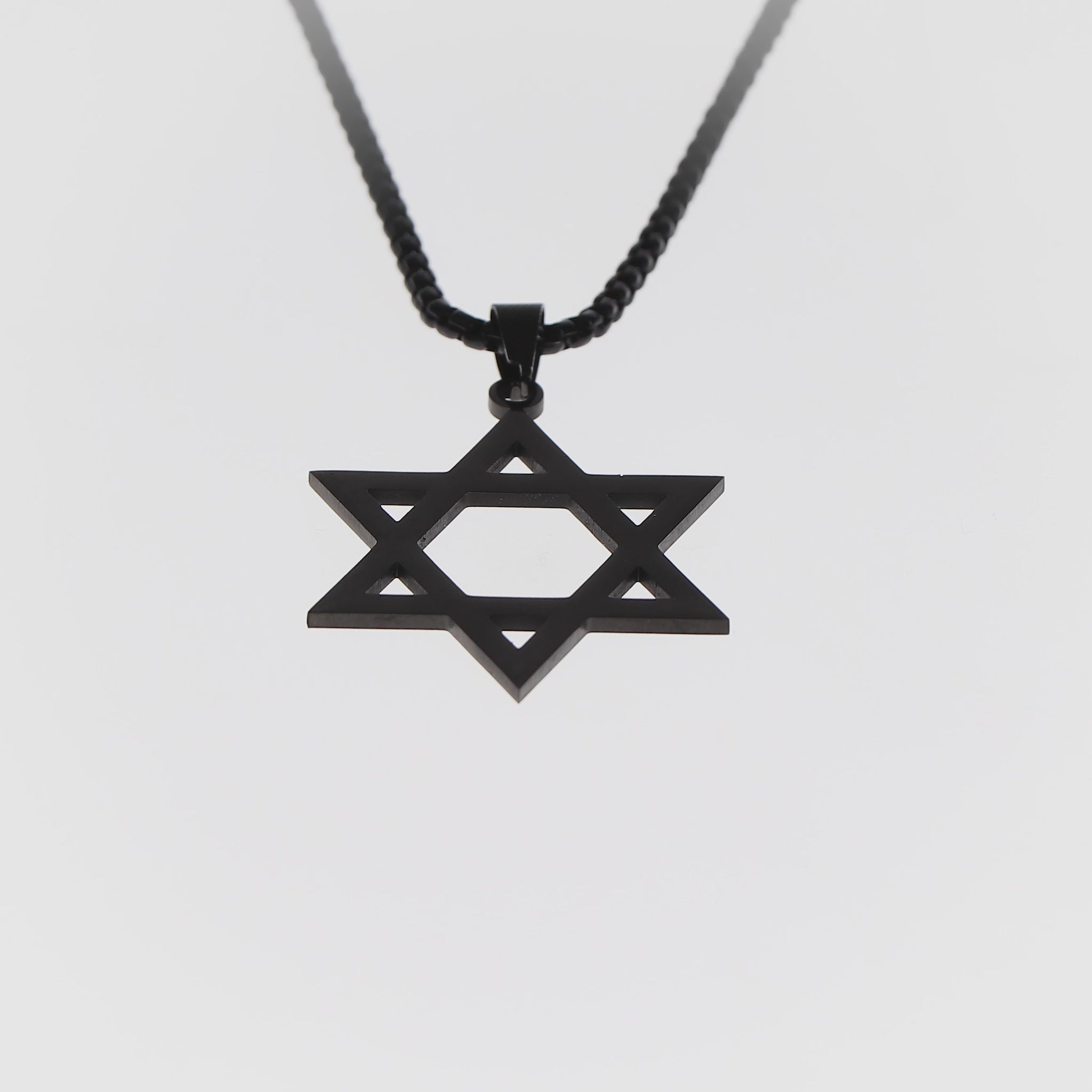 360 degree image of black stainless Steel Star of David Necklace