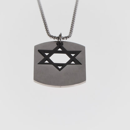 Magen David Dog Tag Necklace – Stainless Steel Jewish Pendant with Black 360 Star of David